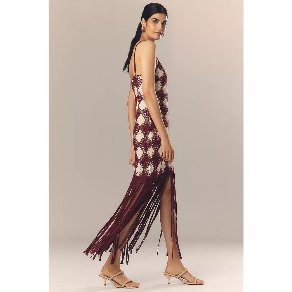 New Anthropologie Saylor Dragana Halter Crochet Fringe Midi Dress $286 XS - Picture 3 of 5